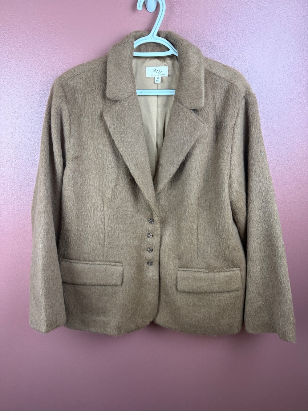Me by Jennie Garth Women's Tan Fuzzy Blazer Jacket Size Medium